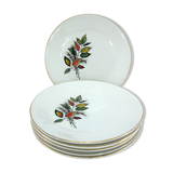 6 flat porcelain plates - foliage decoration Sous-Bois - Digoin & Sarreguemines France