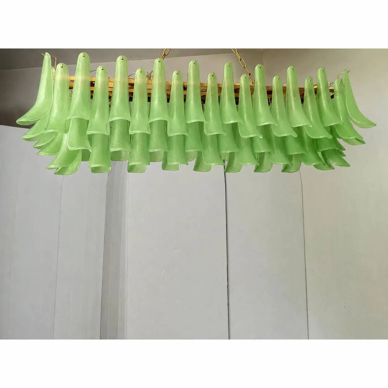 Contemporary Modern Green Frosted "Selle" Murano Glass Rectangular Chandeli