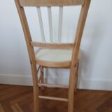 Refurbished wooden chair in beige porcelain