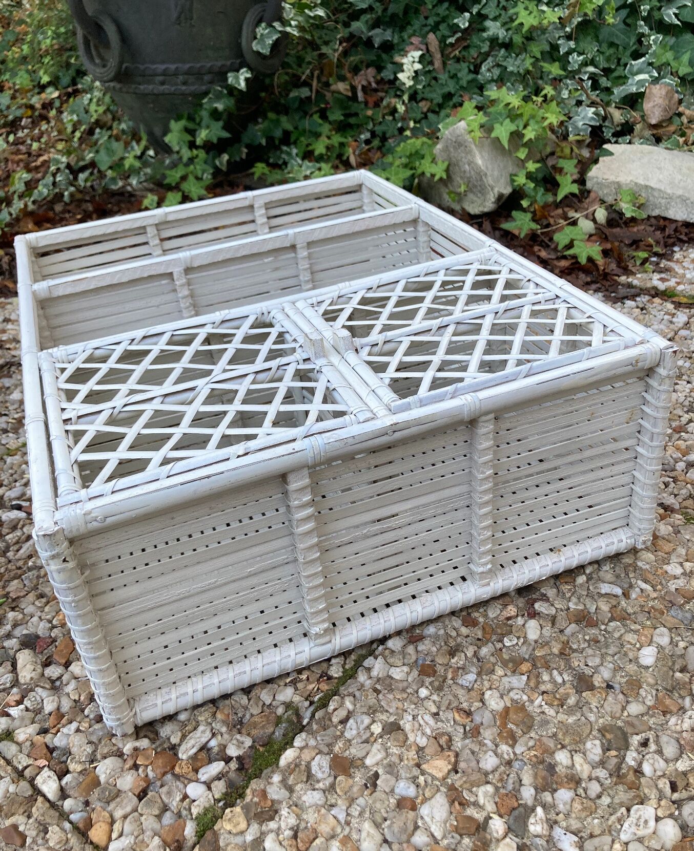 Vintage white rattan wall shelf
