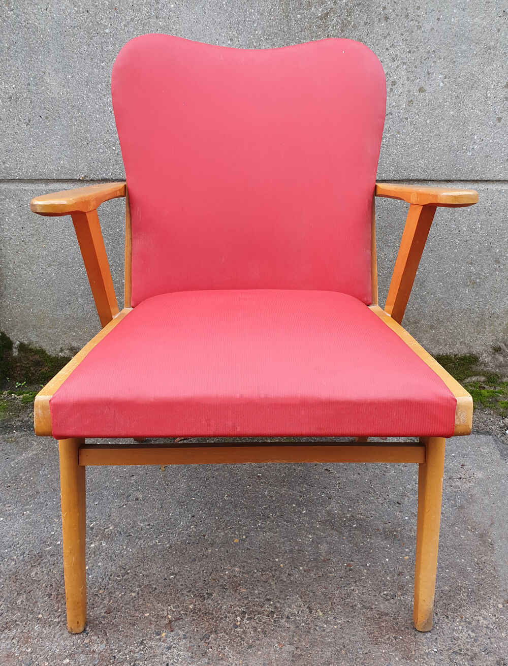 Red, vintage, Scandinavian, 50s wood and skai chair