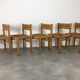 Set of 5 chairs in wood and straw, 60s