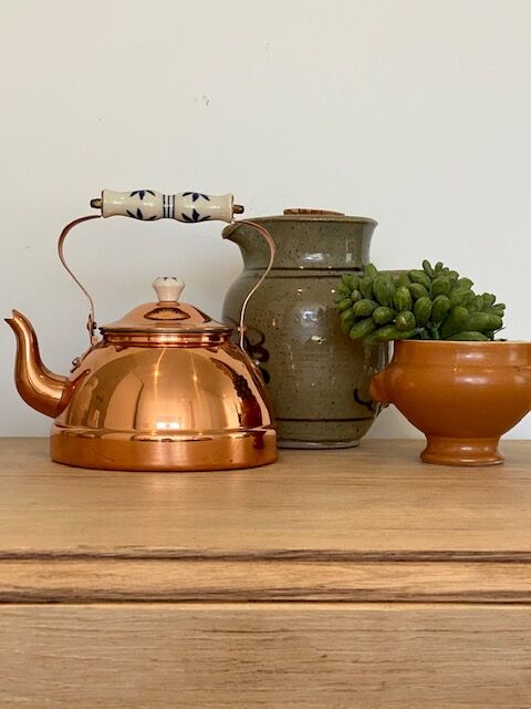 Vintage copper and ceramic kettle