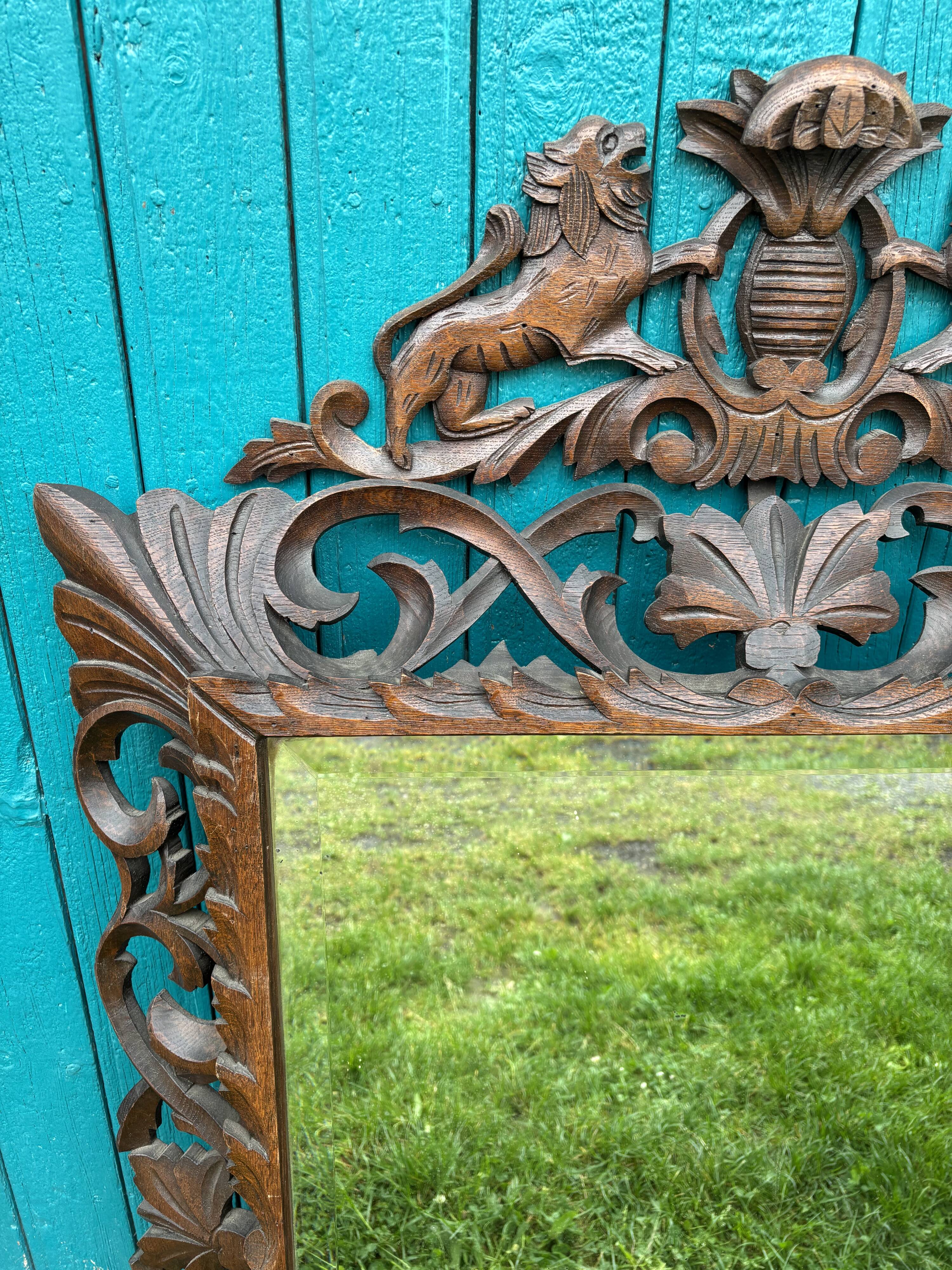 Carved wooden mirror, 19th century vintage.
