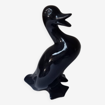 Statuette Canard en céramique noire.