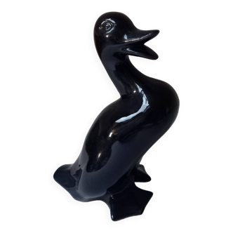 Statuette Canard en céramique noire.
