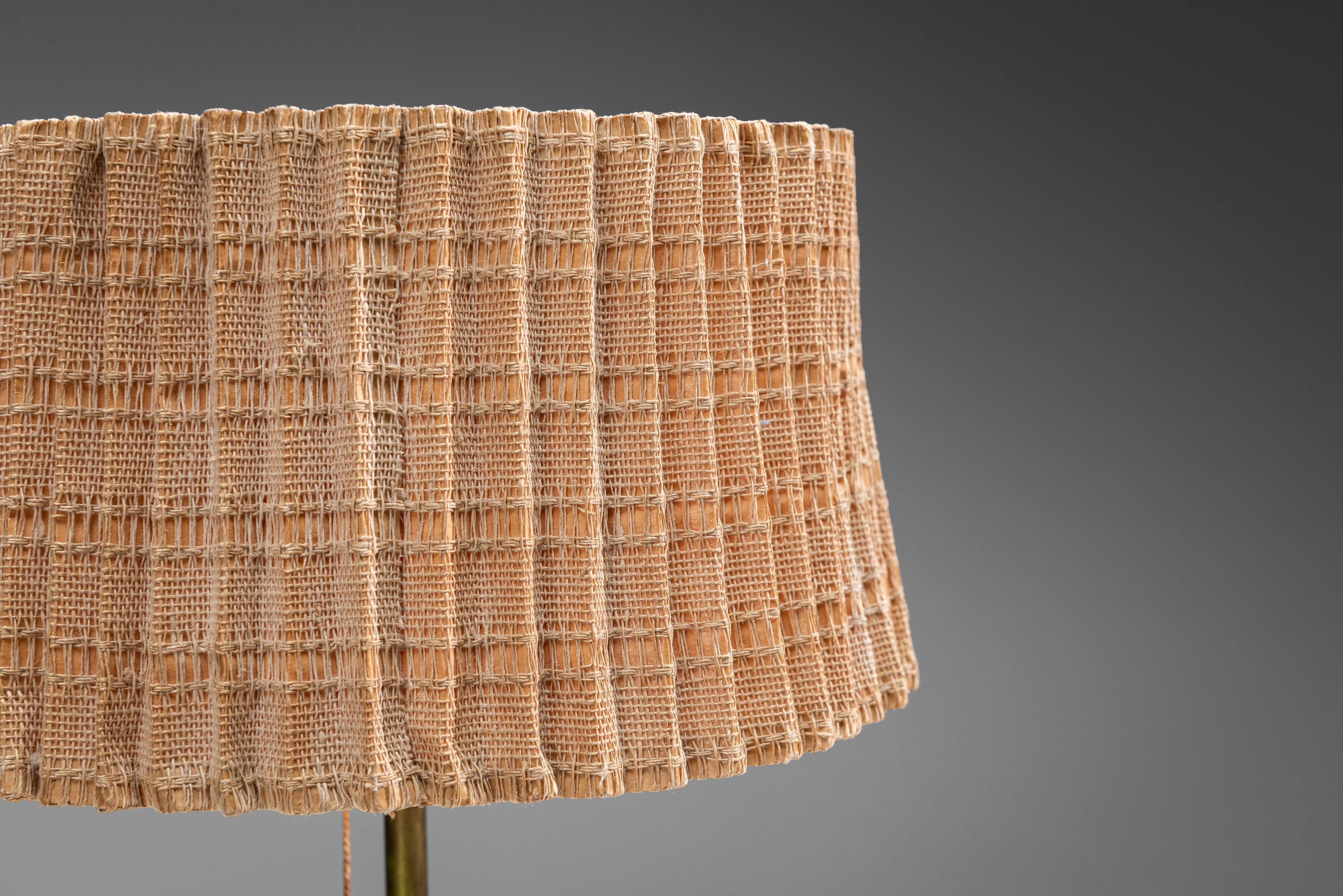 Mid-Century brass & wood table lamp