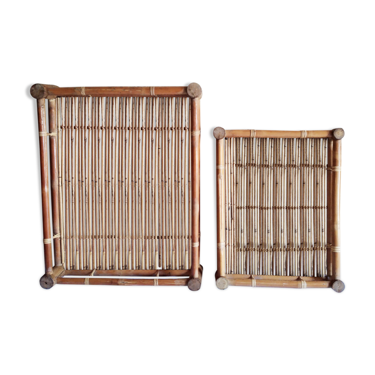 Two vintage bamboo trays