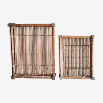 Two vintage bamboo trays