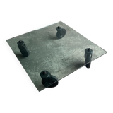 Gae Aulenti coffee table for Fontana Arte, transparent glass top with black cast iron supports, 1980s.