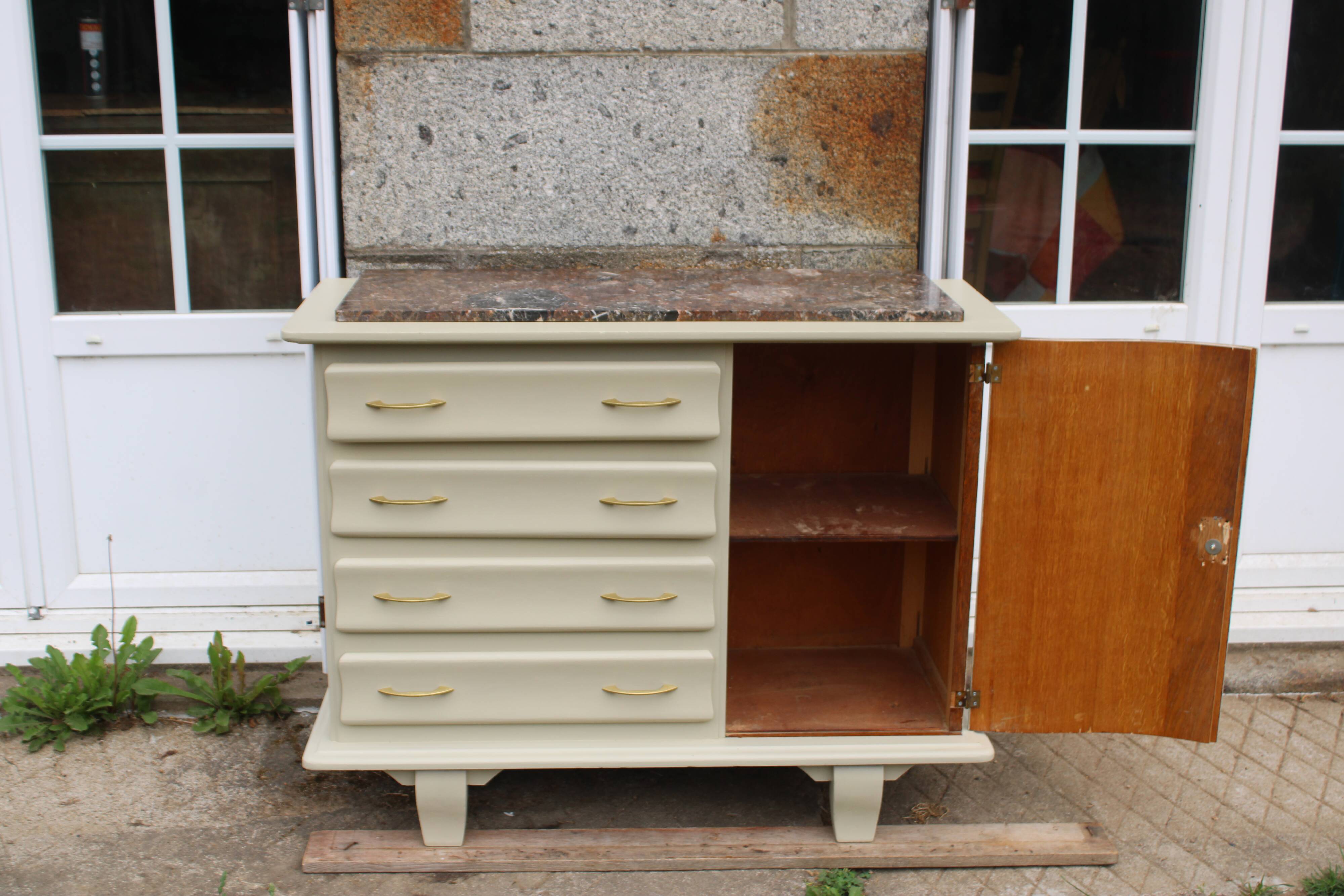 Asymmetrical Art Deco Chest of Drawers – Marble & Cream Green