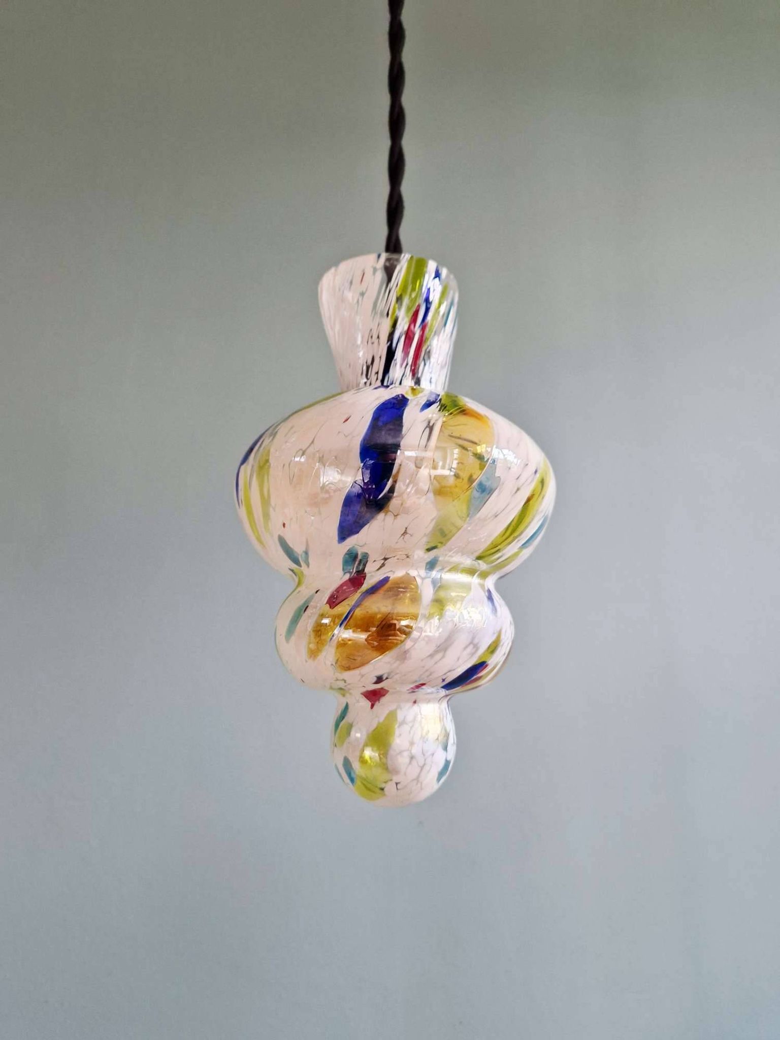 A pair of multicoloured blown glass suspensions, Murano, 1950-60.