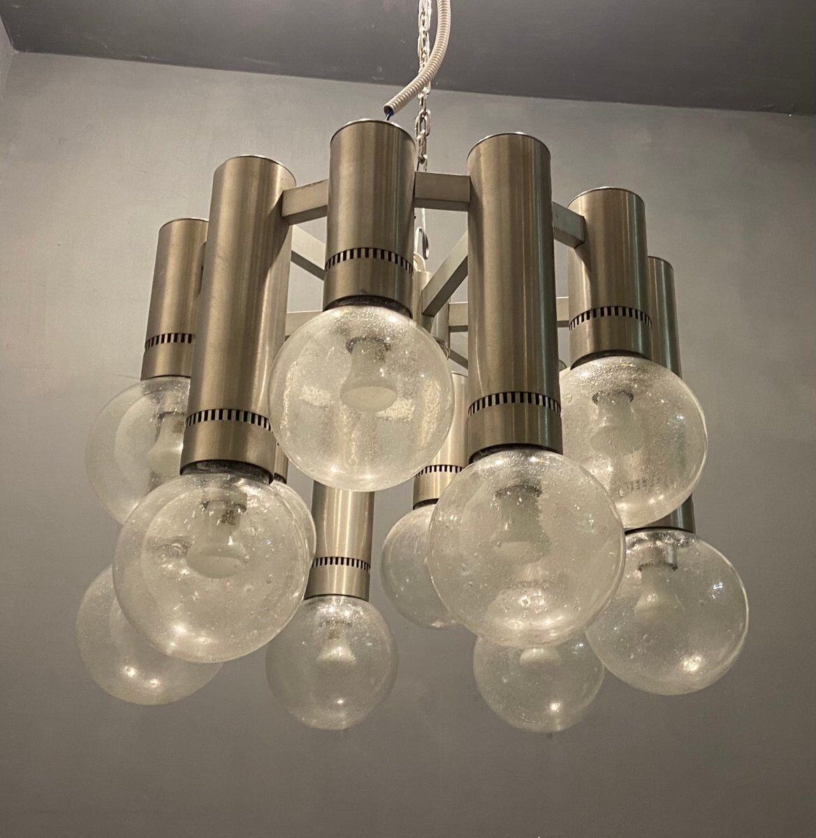 Mid-century chrome murano glass pendant