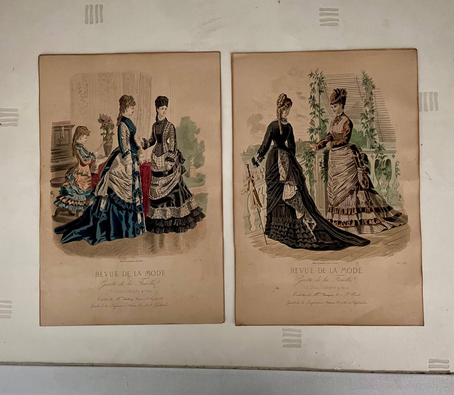 2 old engravings “fashion review”