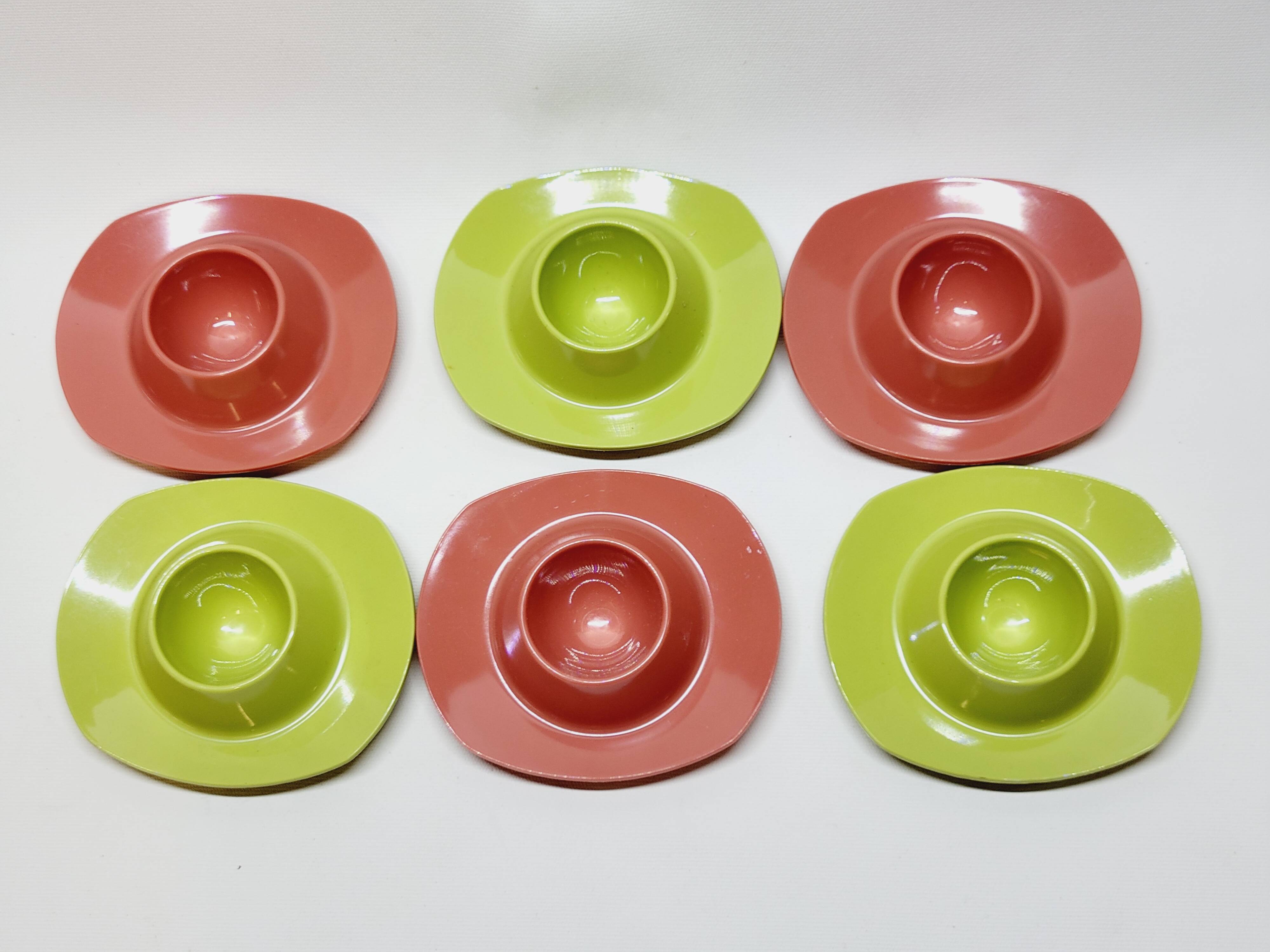 6 vintage plastic egg cups 1960s Schumm Plastic Style new in box