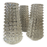 Set of 3 old chiseled glass tulips