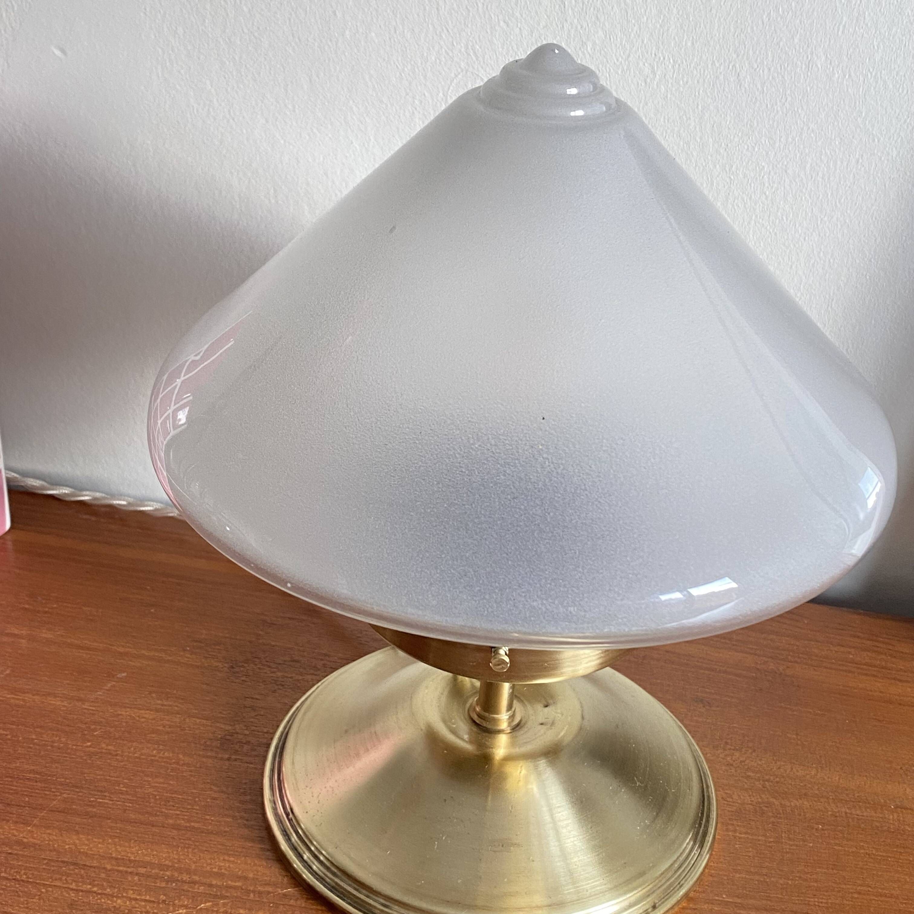 Antique table lamp with pointed glass globe and brass base, antique vintage lighting fixture LAMP-7345