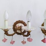 Pair of brass and porcelain wall lights