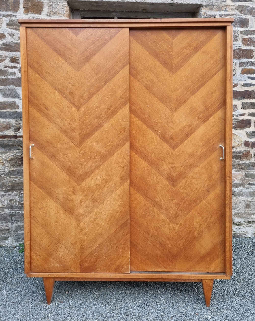 Wardrobe, wood, sliding doors, vintage, 50s / 60s