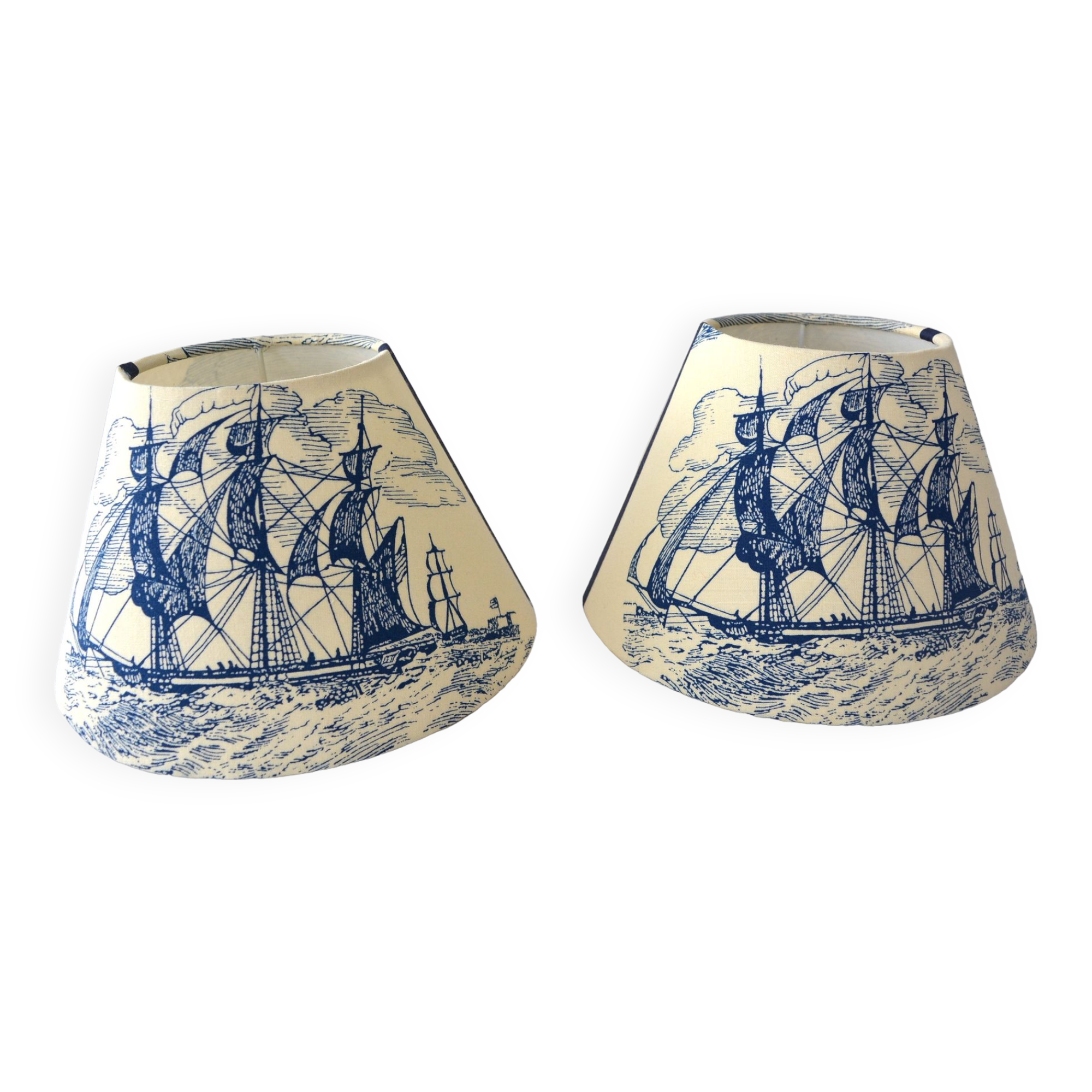 Lot de 2 abat-jour, toile jouy deco Marine