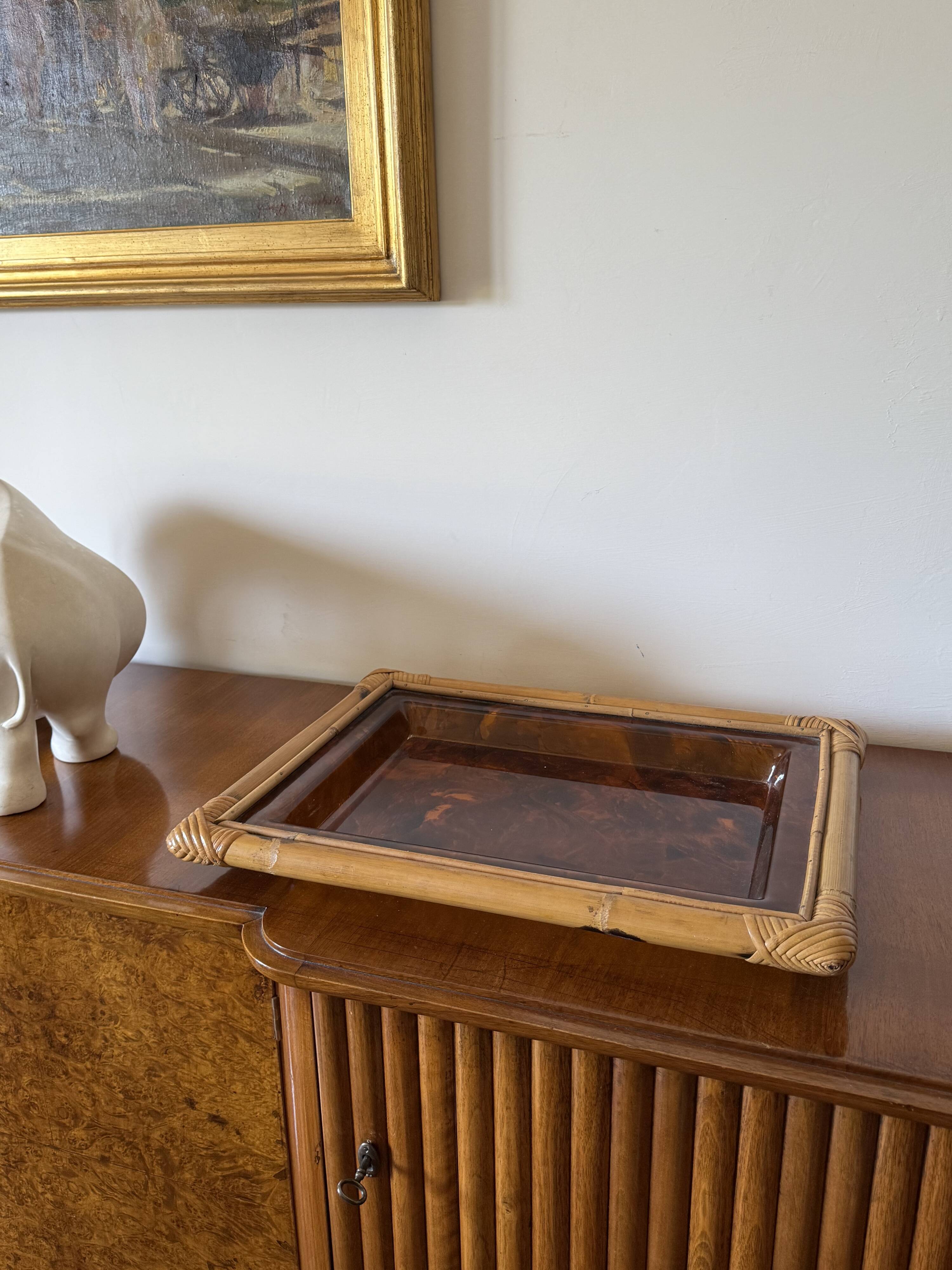 Hollywood regency bamboo tray, Italy 1970s