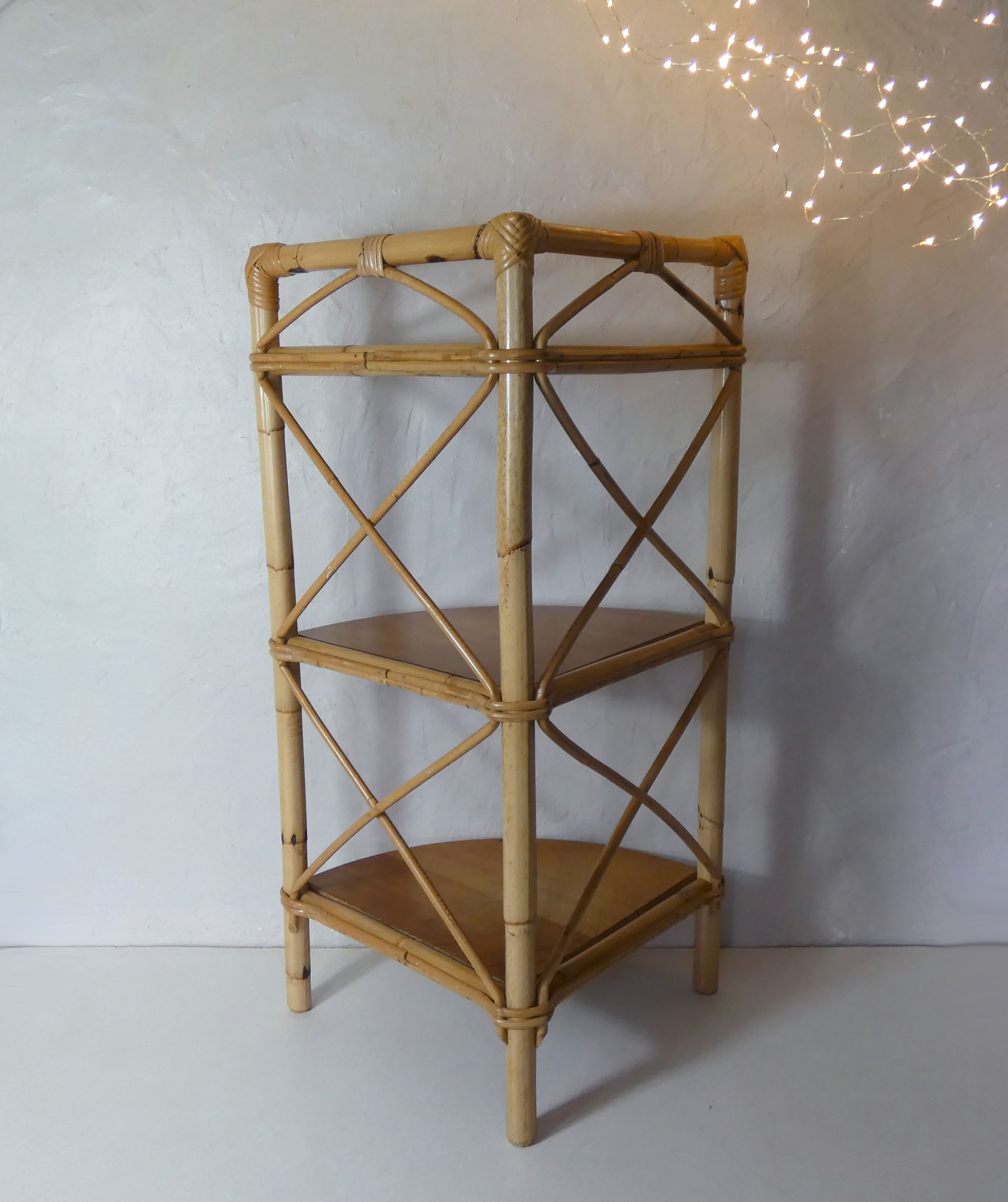 Vintage rattan corner shelf