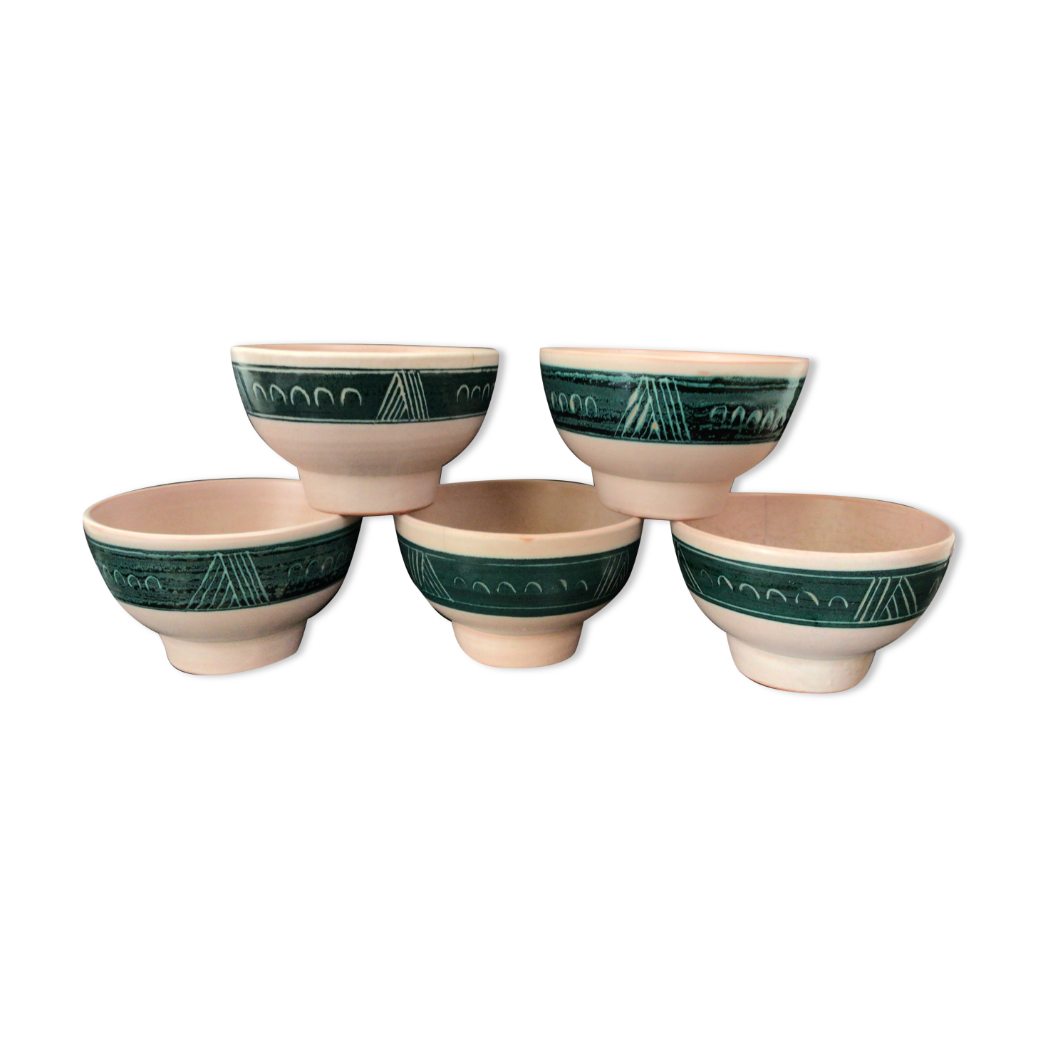 Set de 5 bols coupes en céramique signées Yvon Roy