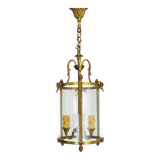 Old Louis XVI style vestibule lantern pendant light in brass and glass with 3 lights