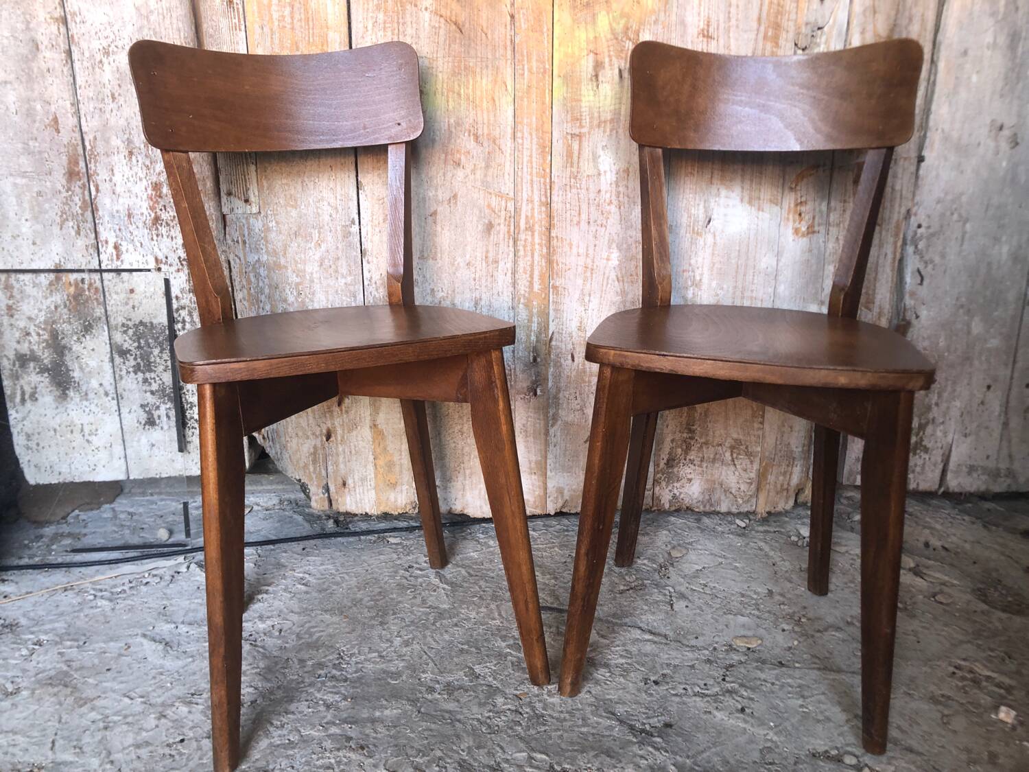 Pair of vintage 60s wooden bistro chairs
