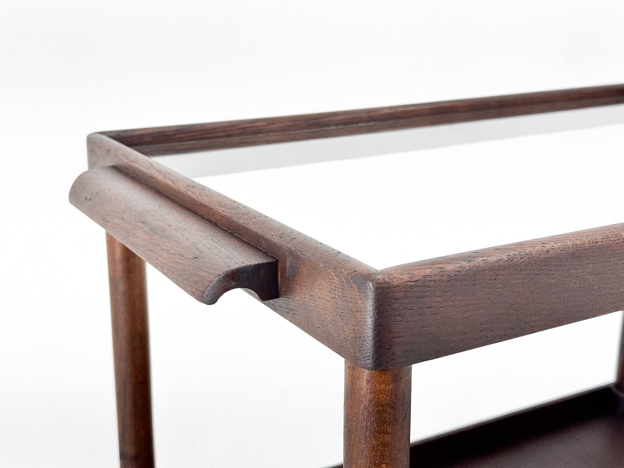 Chariot de Bar Art Déco en Bois avec Plateau en Verre, 1920