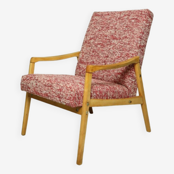 Wooden armchair oryginal mid century modern wood chair J. Jiroutek design 1970 crabe red lobster fabrics salon armchair longue retro chair