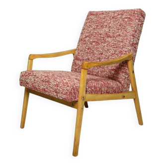Wooden armchair oryginal mid century modern wood chair J. Jiroutek design 1970 crabe red lobster fabrics salon armchair longue retro chair