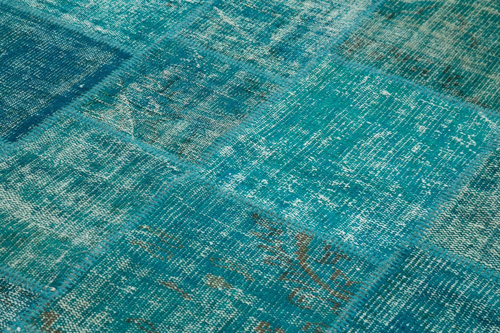Handmade Turkish Overdyed 172 cm x 238 cm Turquoise Patchwork Carpet