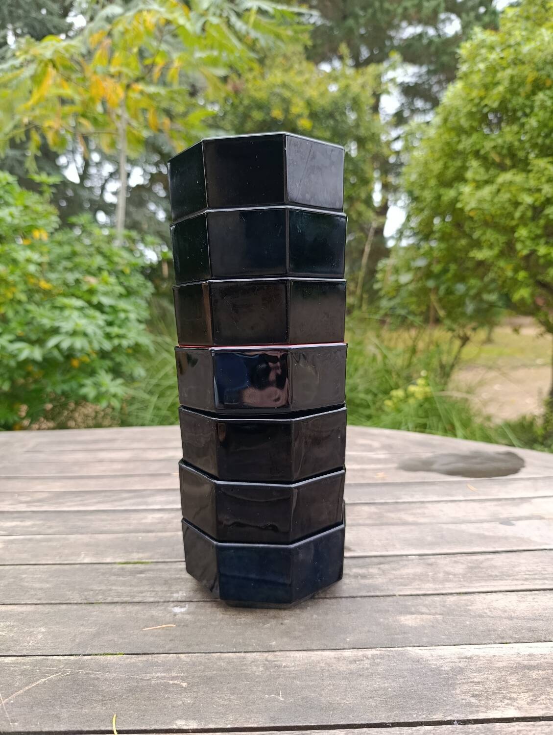 Bowls / cups X 7 black octagonal by Arcoroc 1980