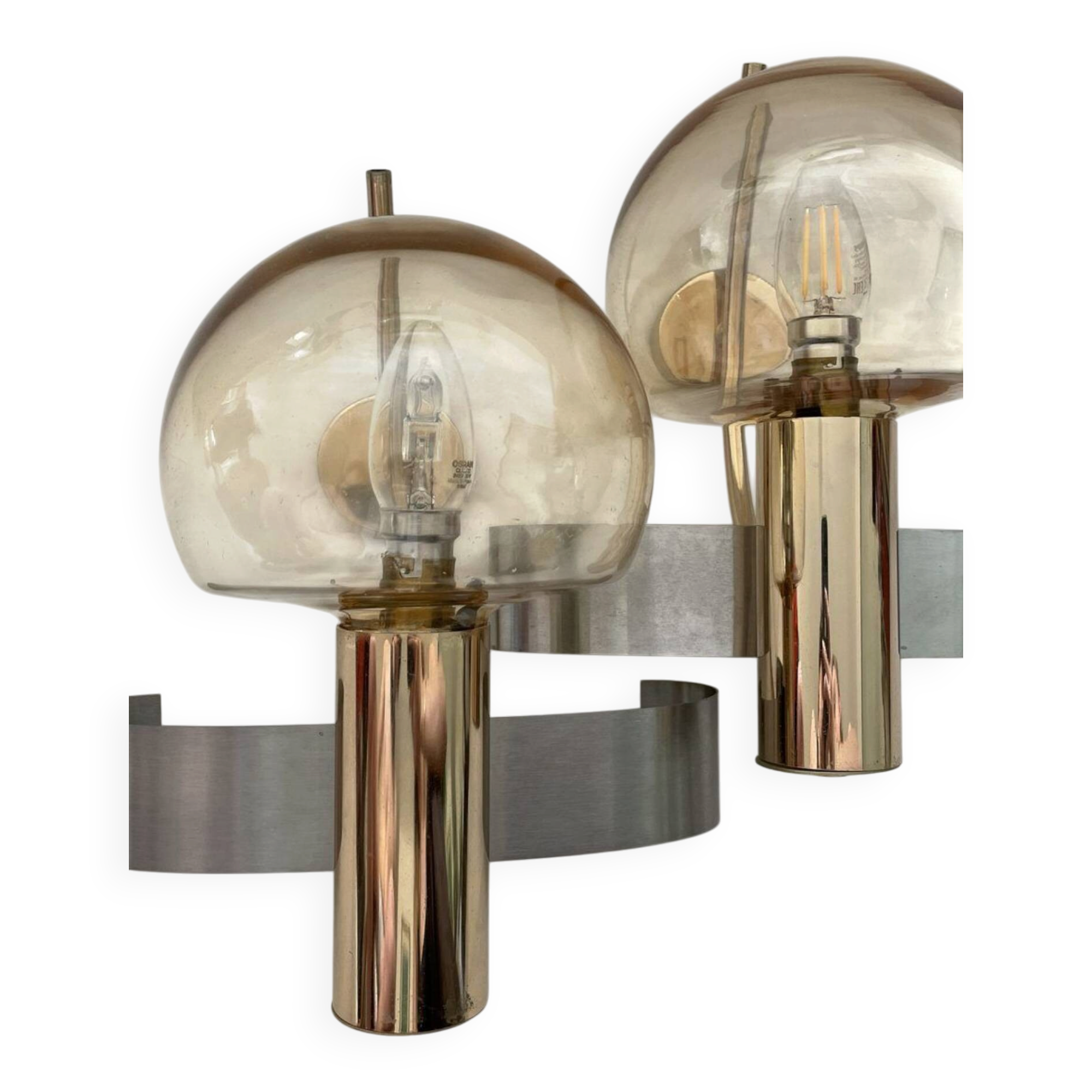 Pair of mid-century modern italian glass and metal wall lights