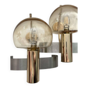 Pair of mid-century modern italian glass and metal wall lights