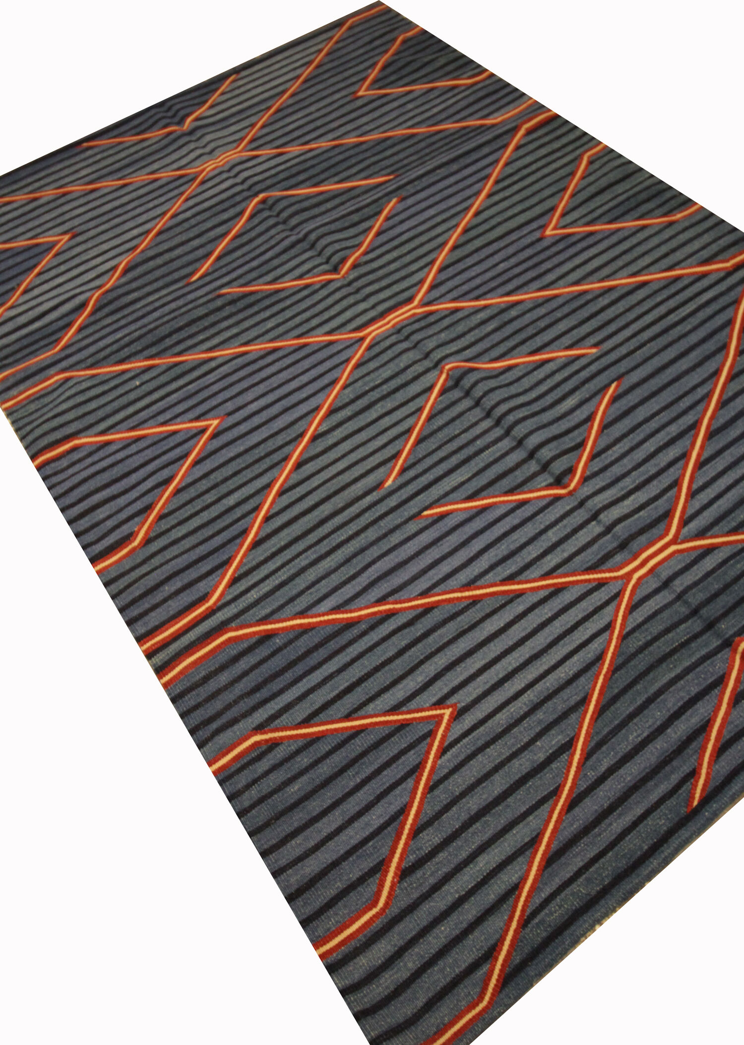 Modern geometric blue kilim rug handwoven flatwoven wool area rug- 122x183cm