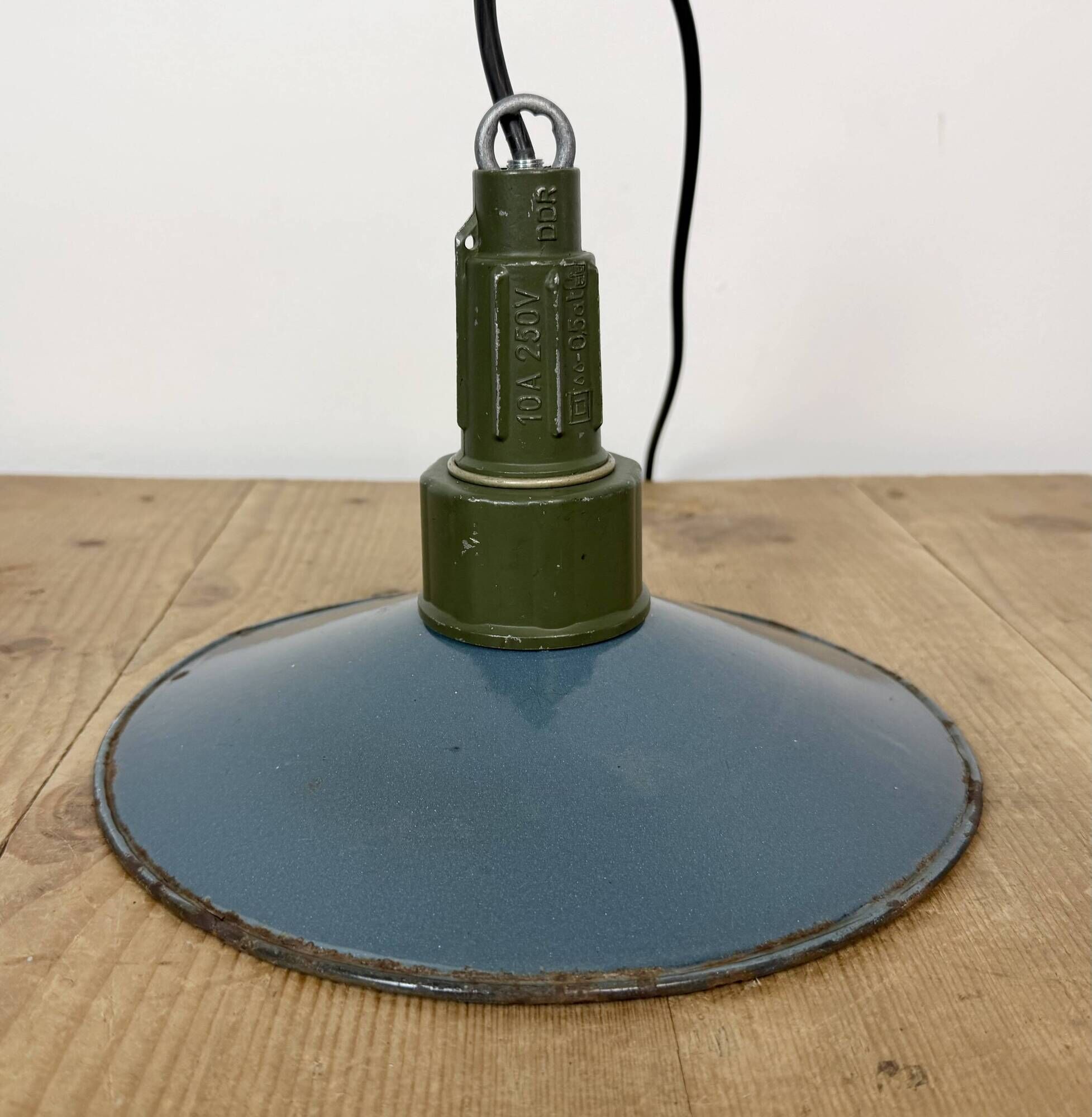 Industrial Blue Enamel Military Pendant Lamp with Cast Aluminium Top, 1960
