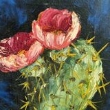 Old oil painting on canvas cactus signed Claudel
