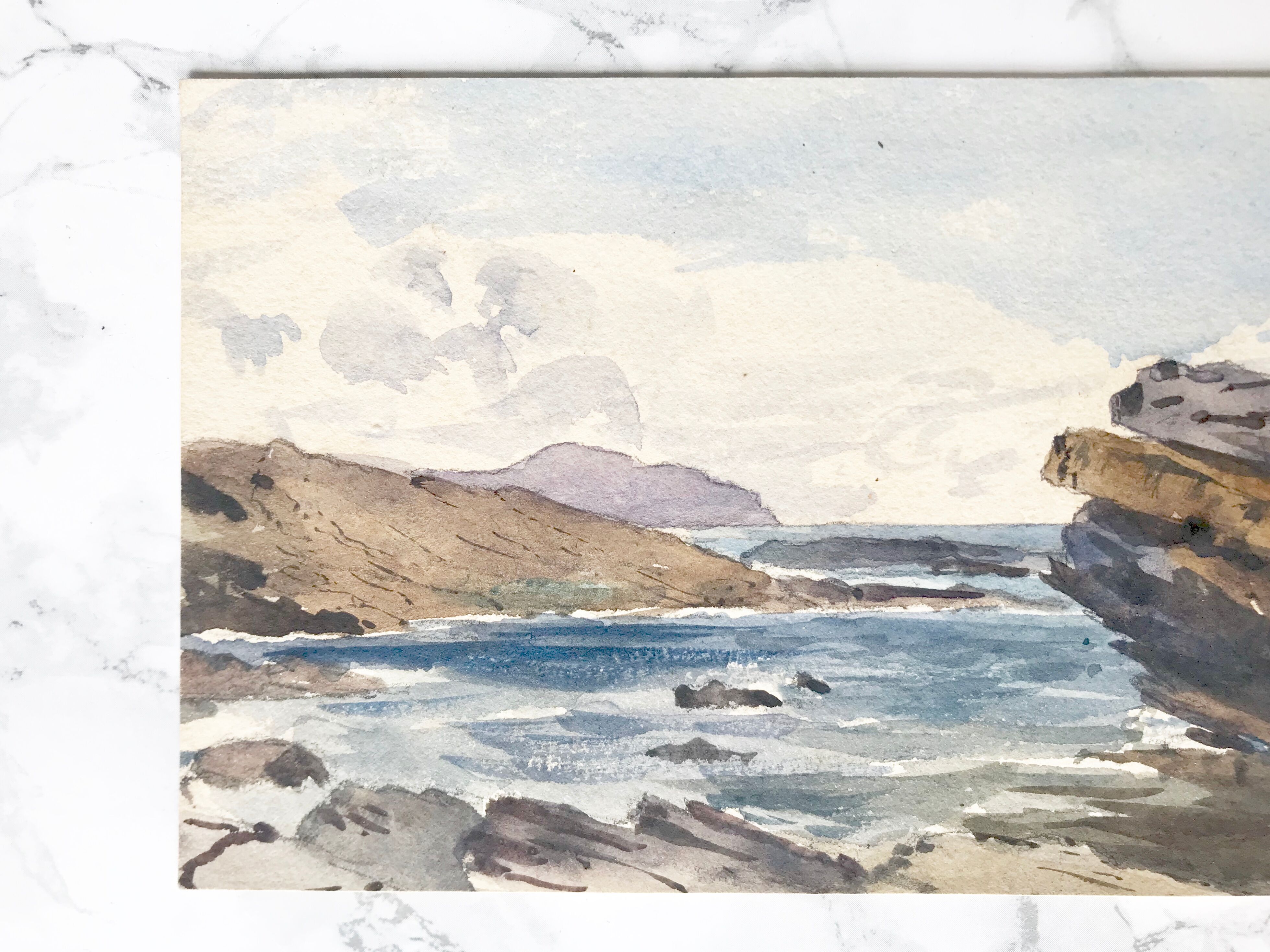 Ancient watercolor depicting a seaside