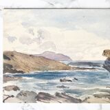 Ancient watercolor depicting a seaside