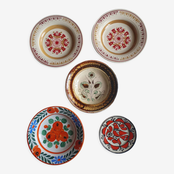 5 handmade ceramic plates Romania slavic bohemian birds table or wall