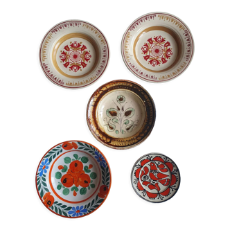 5 handmade ceramic plates Romania slavic bohemian birds table or wall