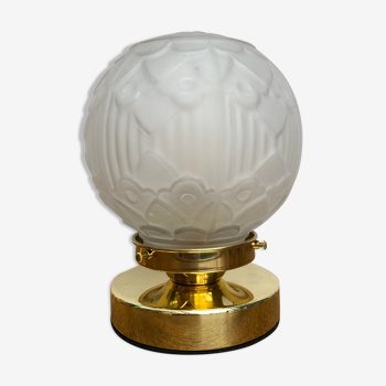 Lampe à poser globe vintag art déco en verre dépoli