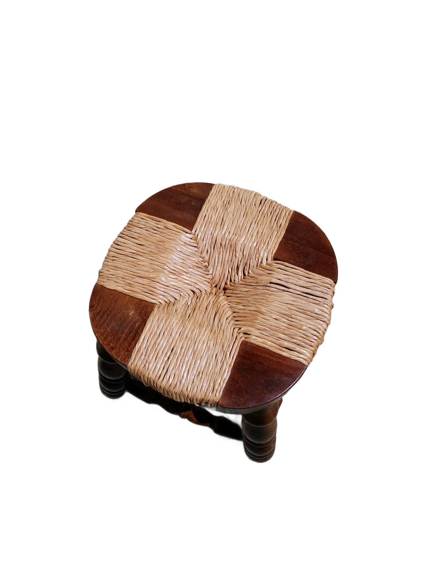 Antique wooden and straw stool