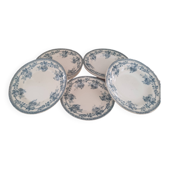 Lot of 9 various plates in old earthenware early 1900, blue rose decor