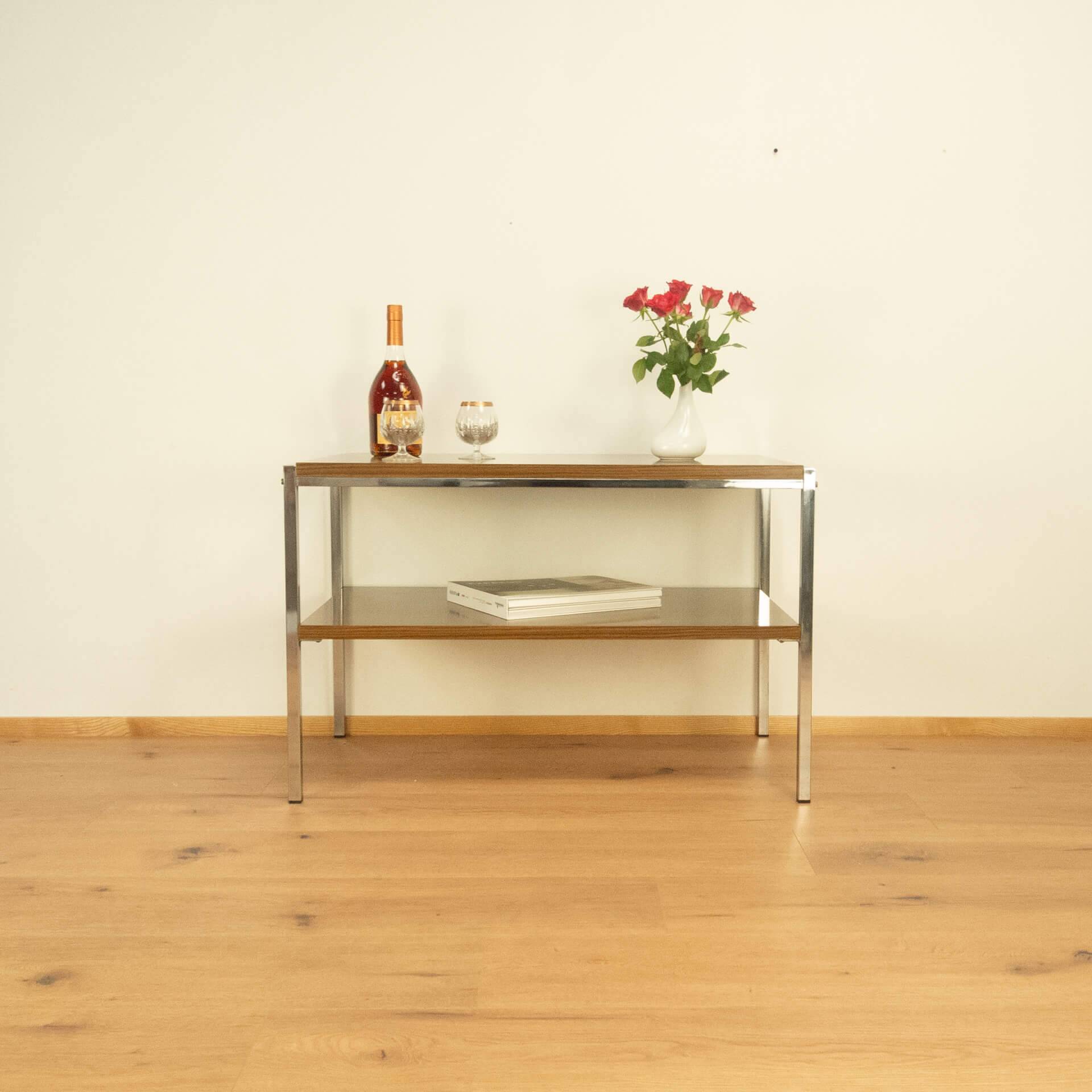 Television shelf, chrome frame with 2 levels, vintage from the 60s