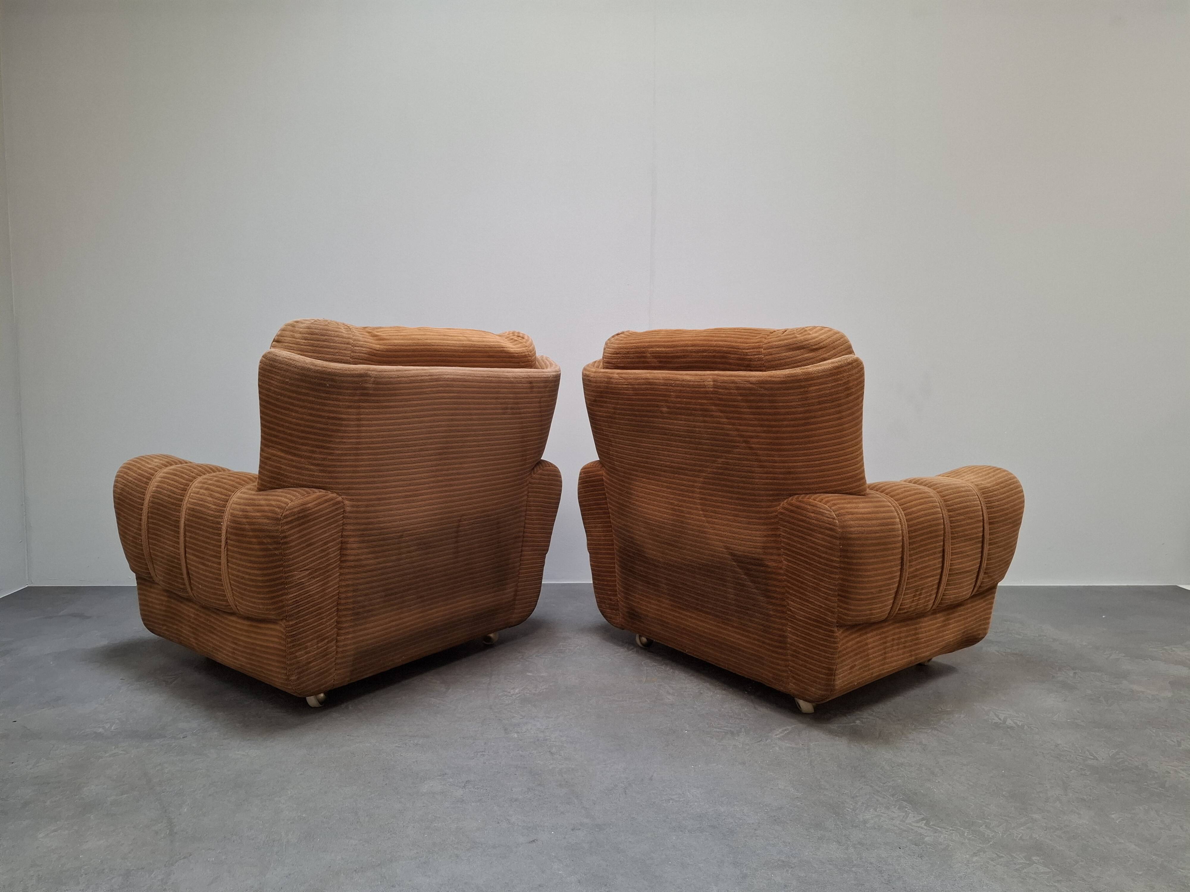 Pair of Czech TON Armchairs, 1985, Mid-Century Upholstered Lounge Chairs