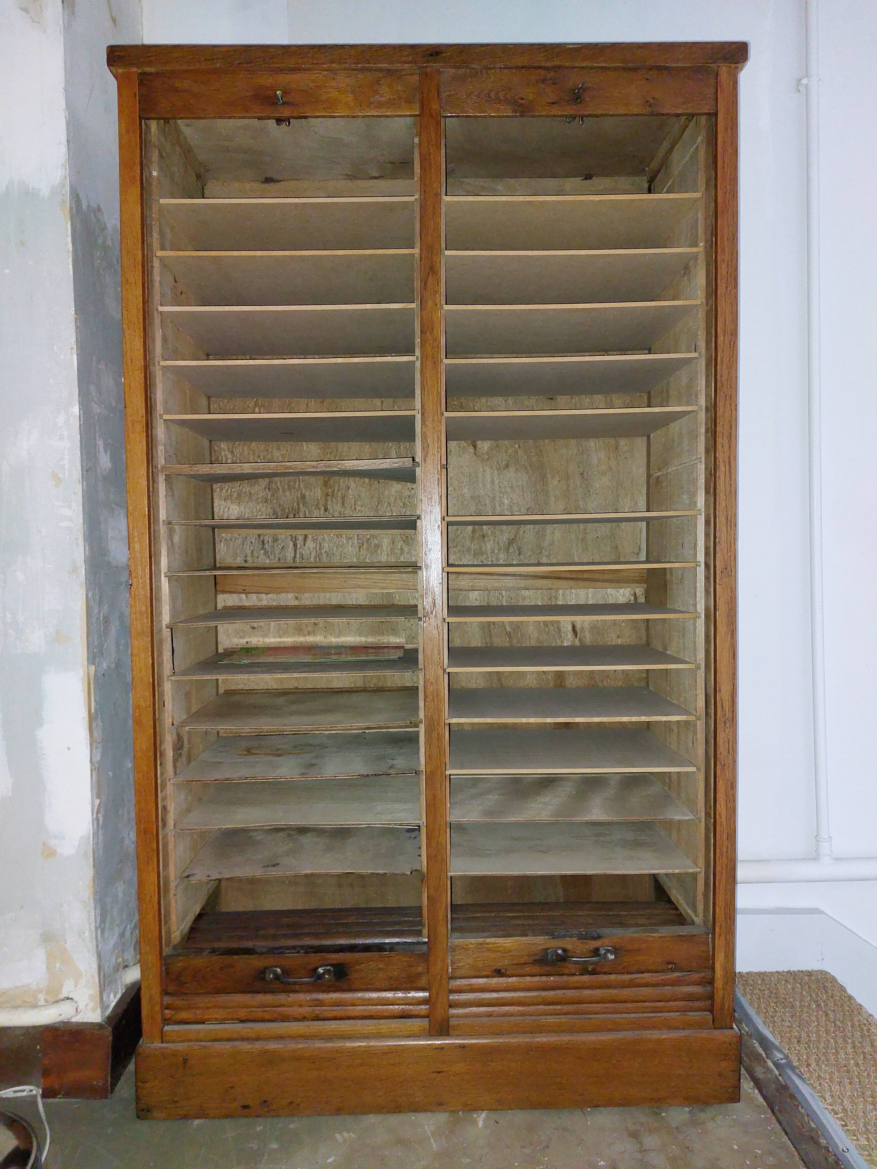 Vintage oak curtain filing cabinet (double)