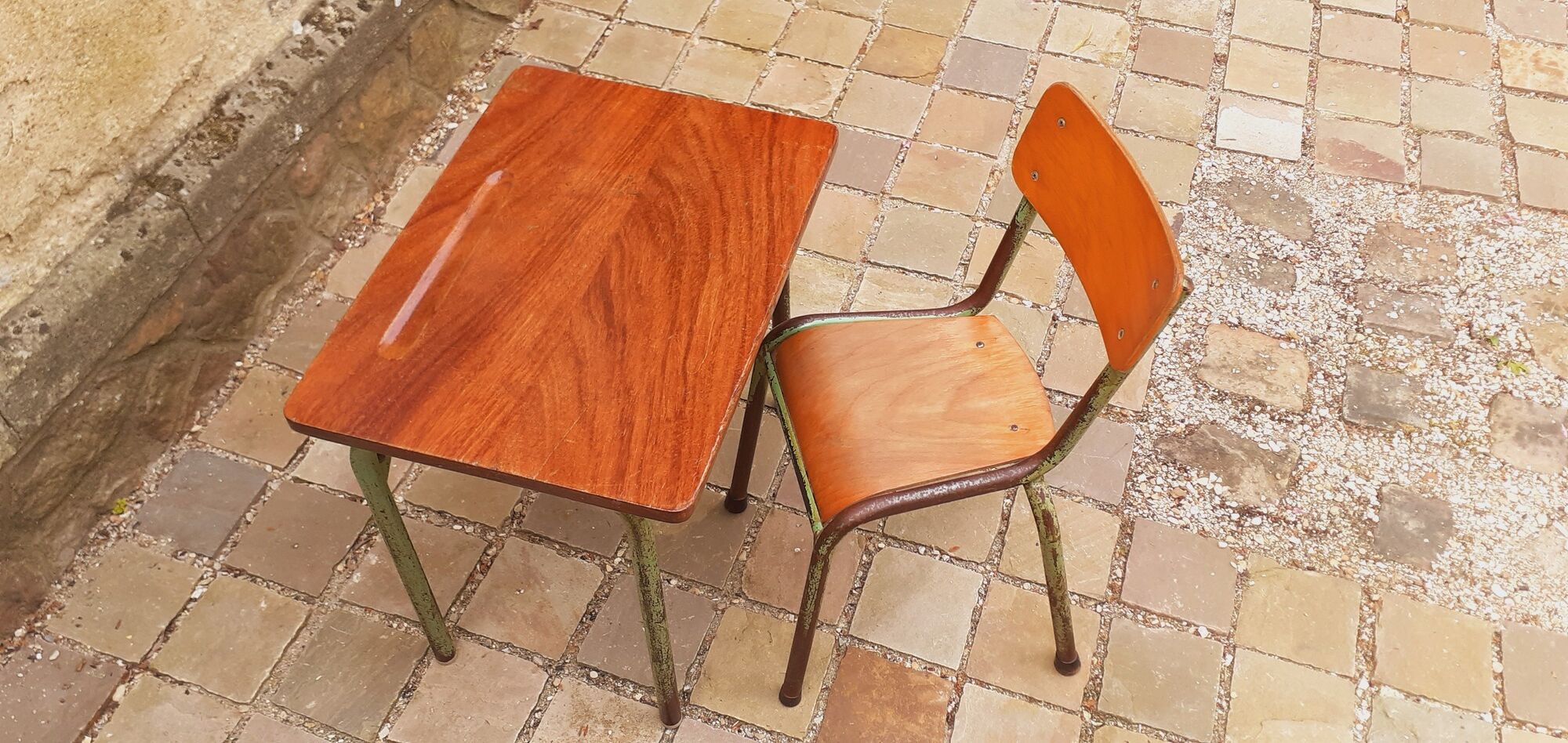 Table-bureau d'enfant teck et sa chaise, vintage années 50/60